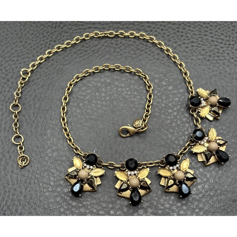 J Crew Art Deco Style Rhinestone Black  Crystal Bib Collar Necklace 21"